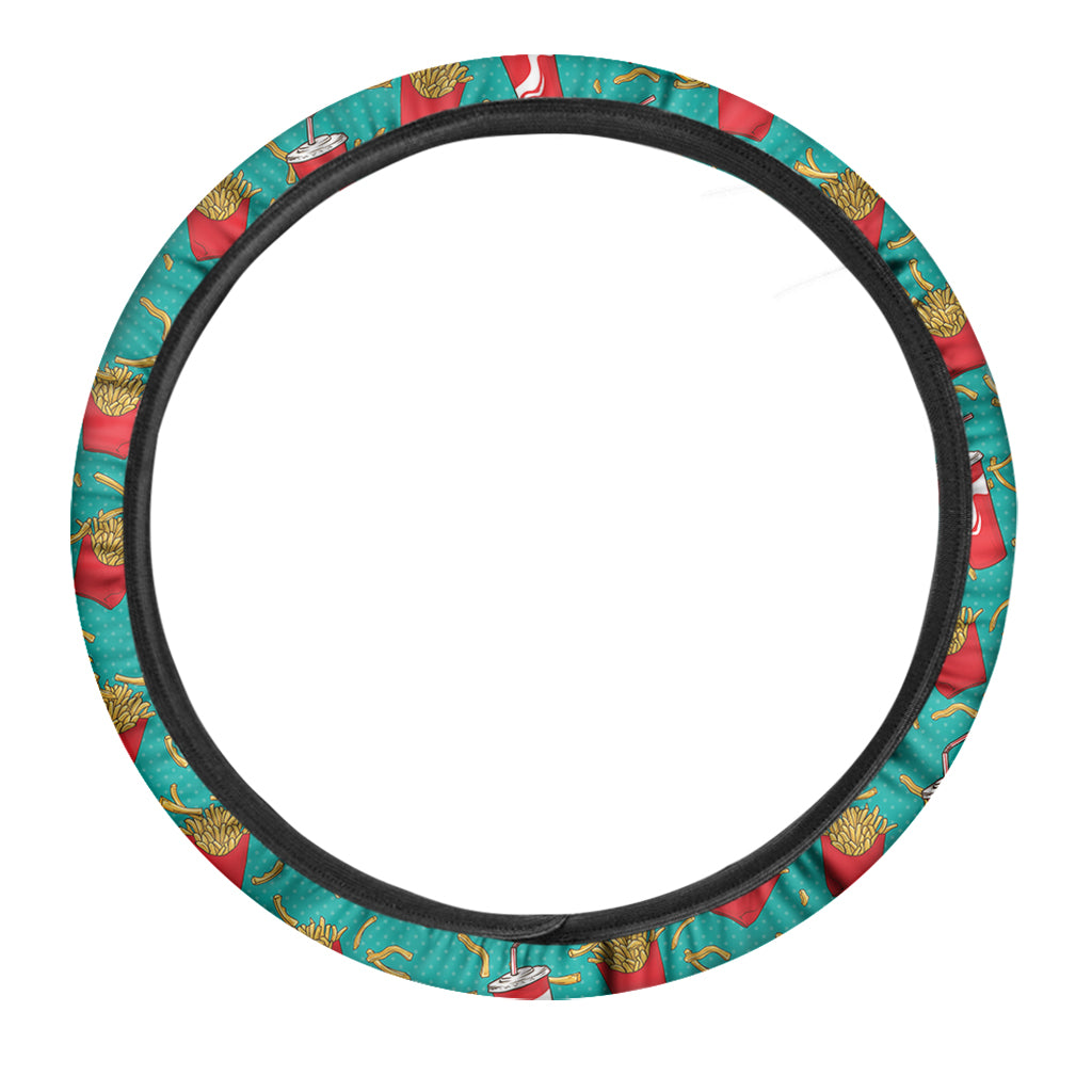 French Fries And Cola Pattern Print Car Steering Wheel Cover