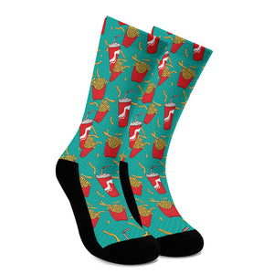 French Fries And Cola Pattern Print Crew Socks