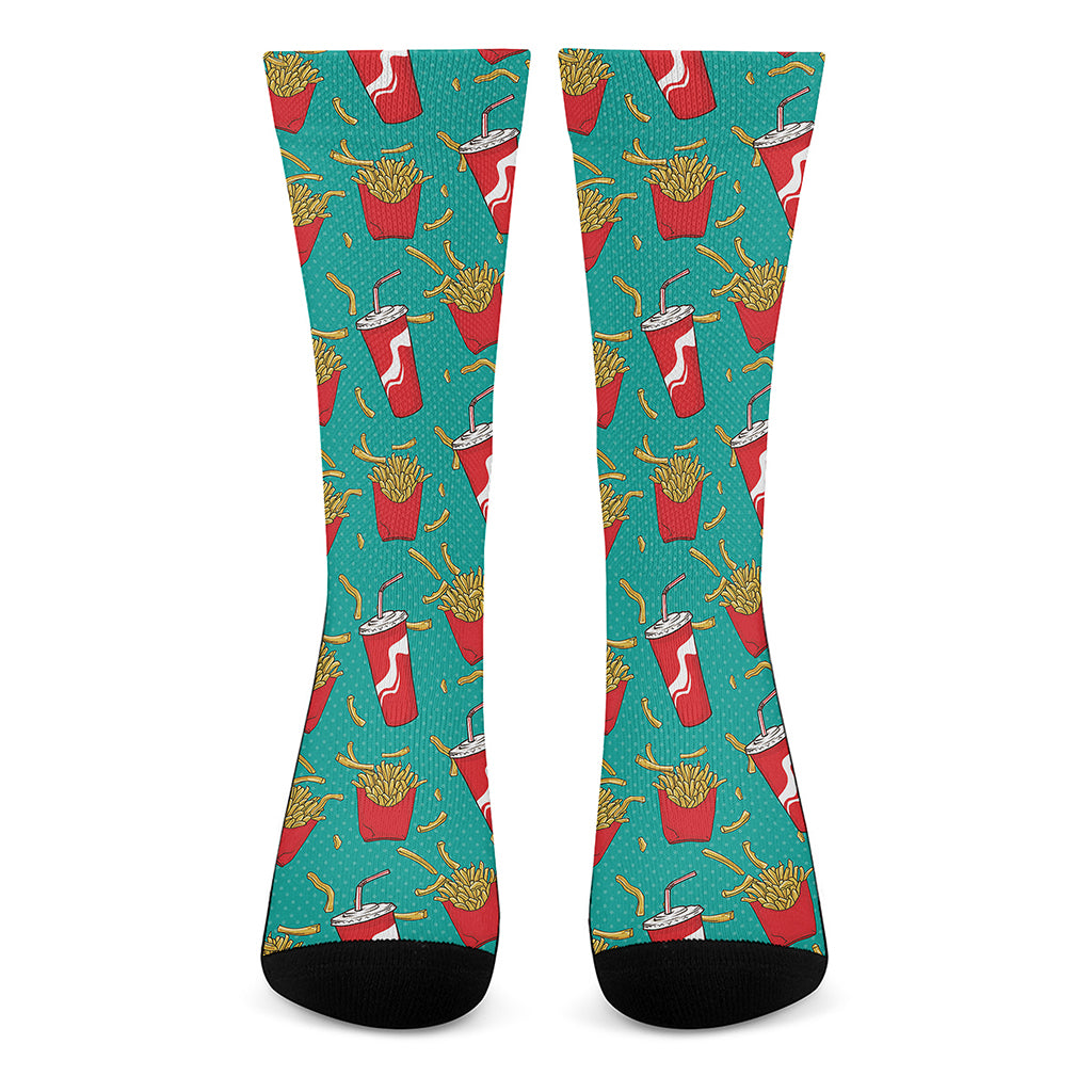 French Fries And Cola Pattern Print Crew Socks