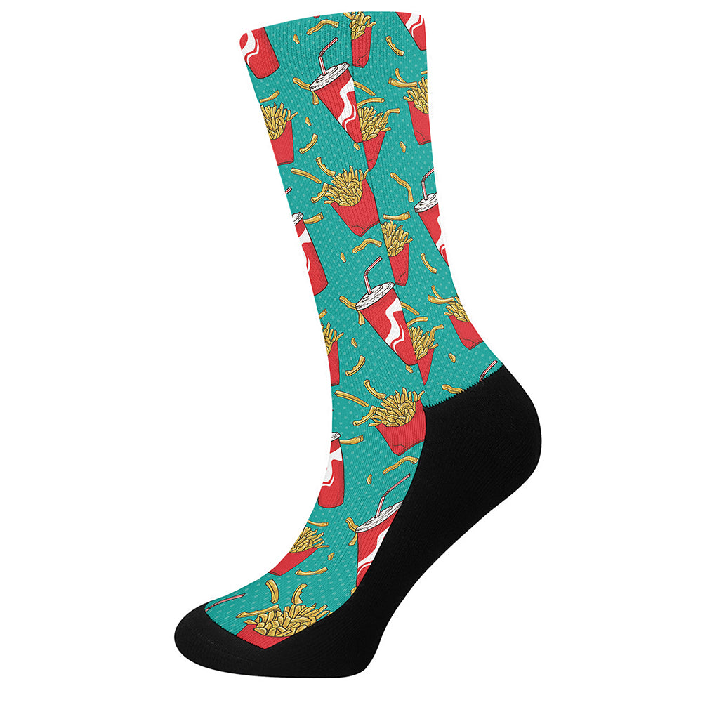 French Fries And Cola Pattern Print Crew Socks