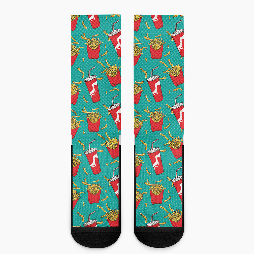 French Fries And Cola Pattern Print Crew Socks