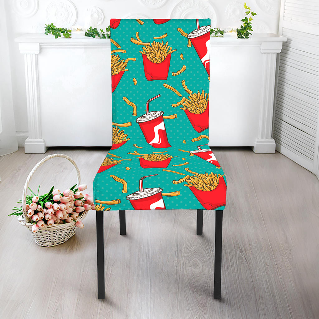 French Fries And Cola Pattern Print Dining Chair Slipcover