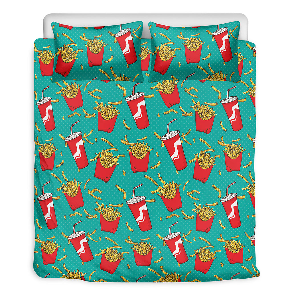 French Fries And Cola Pattern Print Duvet Cover Bedding Set