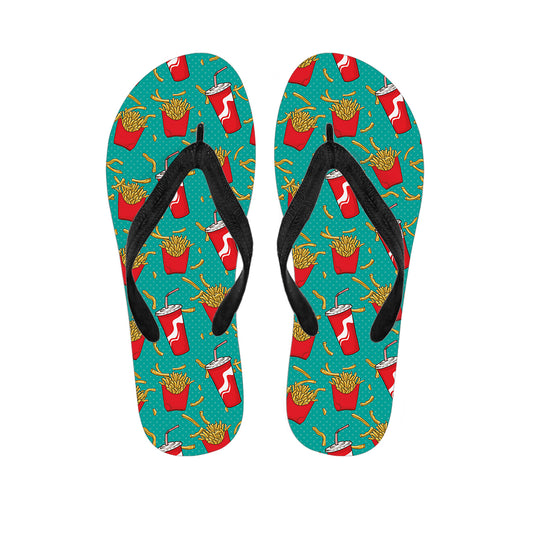 French Fries And Cola Pattern Print Flip Flops