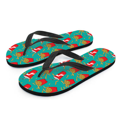 French Fries And Cola Pattern Print Flip Flops