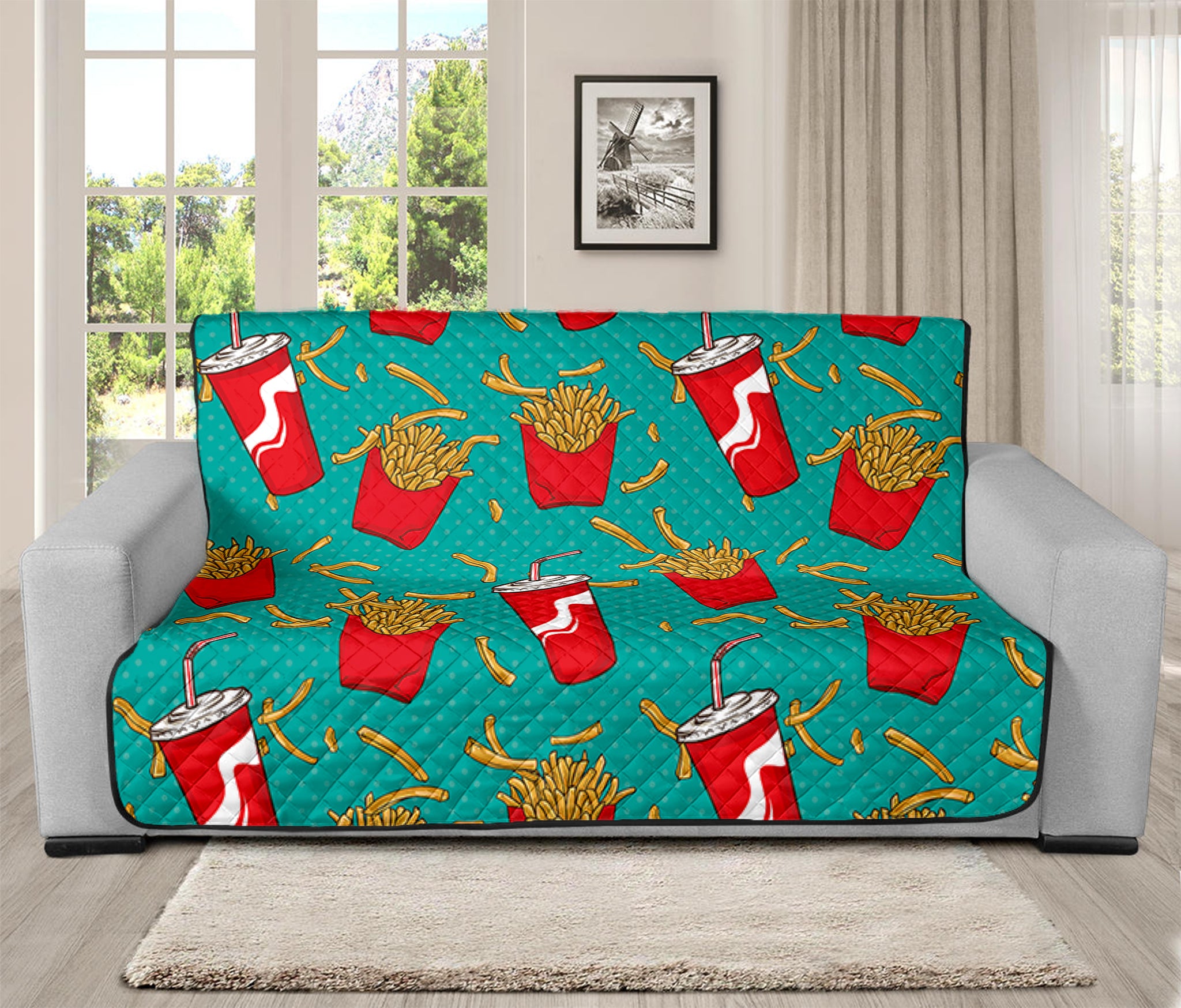 French Fries And Cola Pattern Print Futon Protector