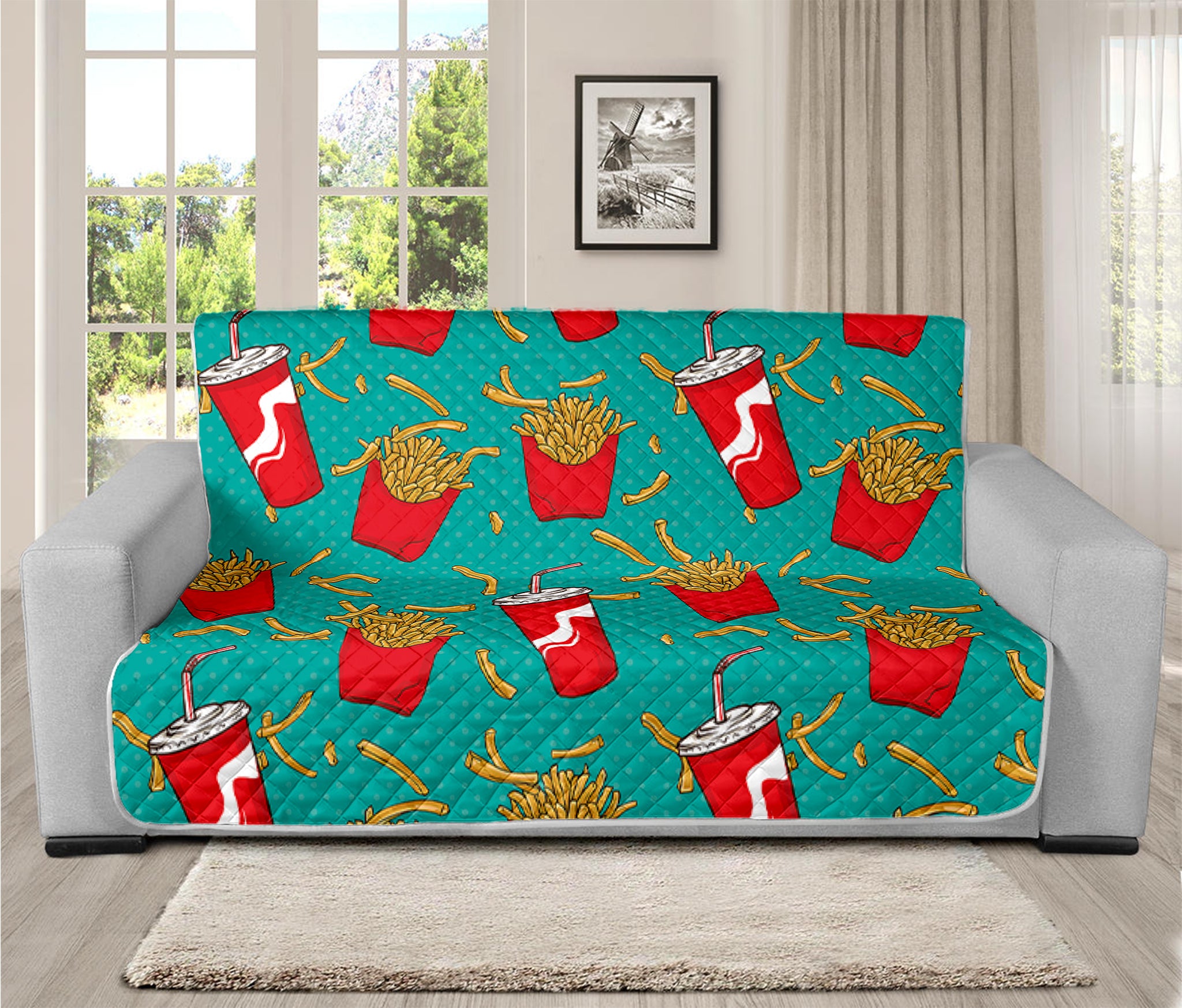 French Fries And Cola Pattern Print Futon Protector