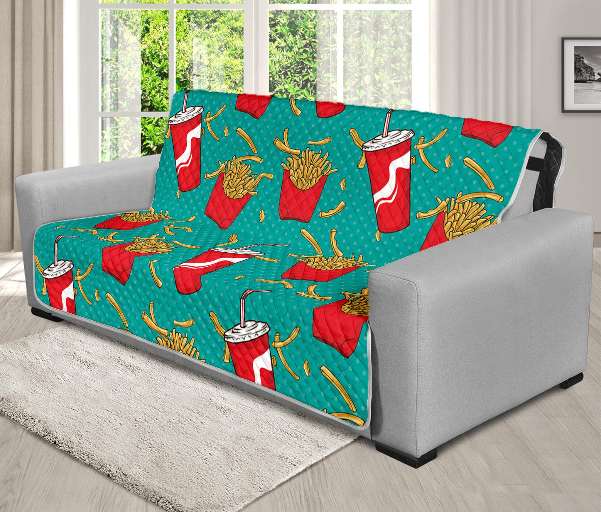 French Fries And Cola Pattern Print Futon Protector