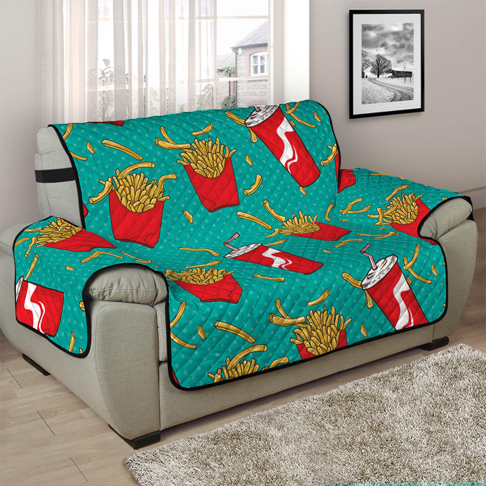 French Fries And Cola Pattern Print Half Sofa Protector