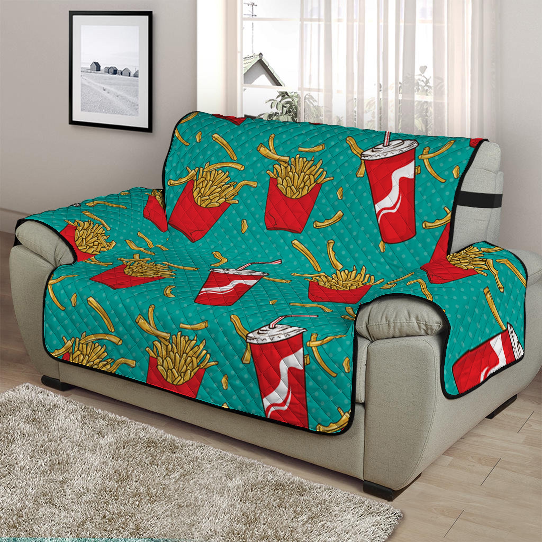 French Fries And Cola Pattern Print Half Sofa Protector