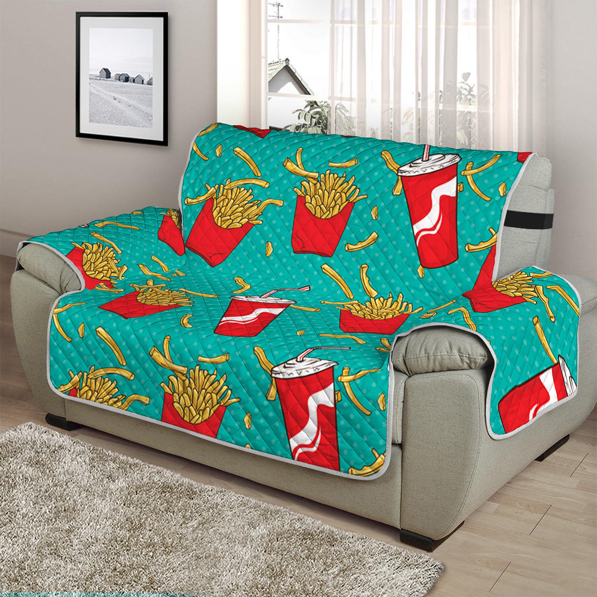 French Fries And Cola Pattern Print Half Sofa Protector