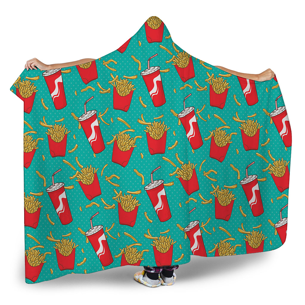 French Fries And Cola Pattern Print Hooded Blanket