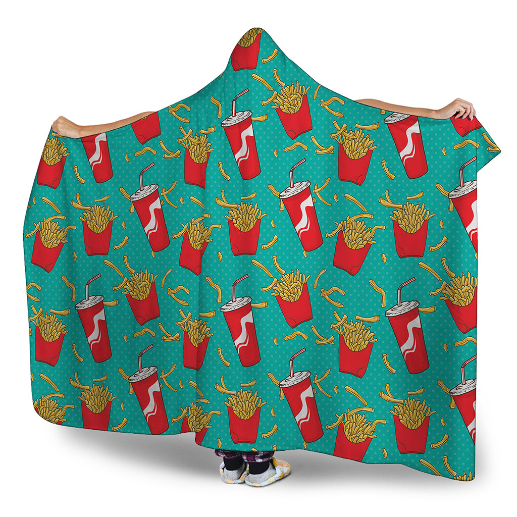 French Fries And Cola Pattern Print Hooded Blanket