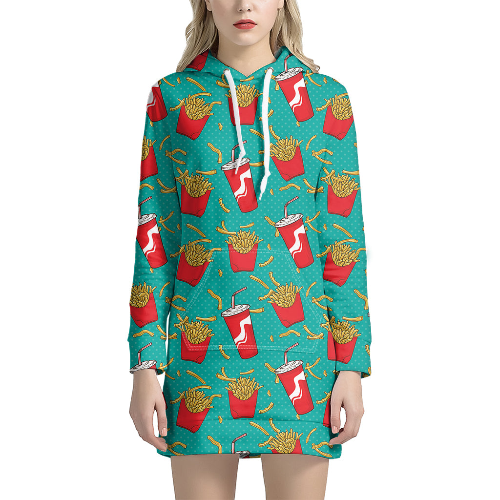 French Fries And Cola Pattern Print Hoodie Dress
