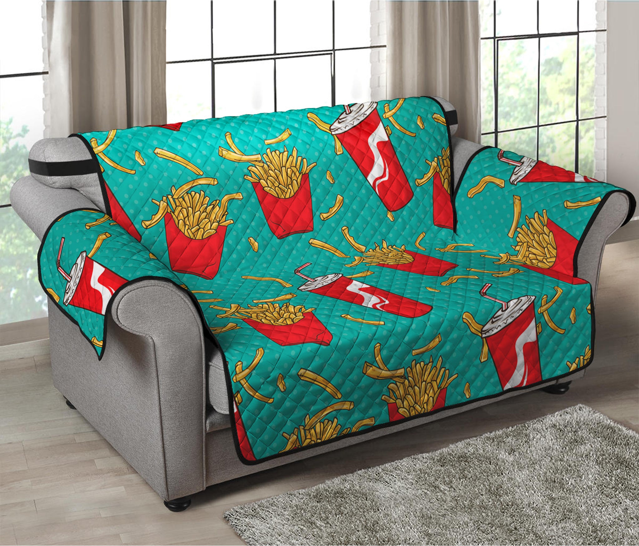 French Fries And Cola Pattern Print Loveseat Protector