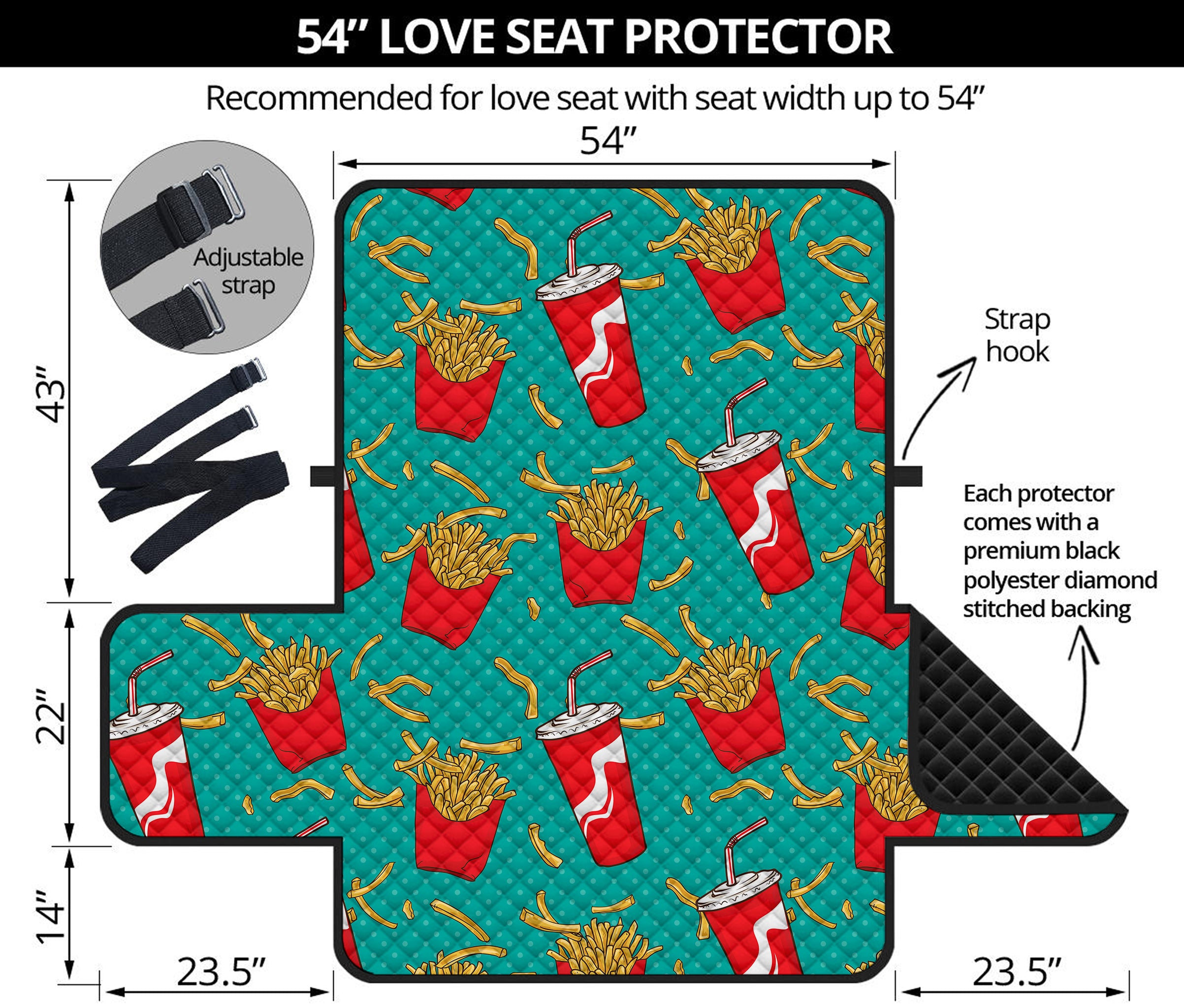 French Fries And Cola Pattern Print Loveseat Protector