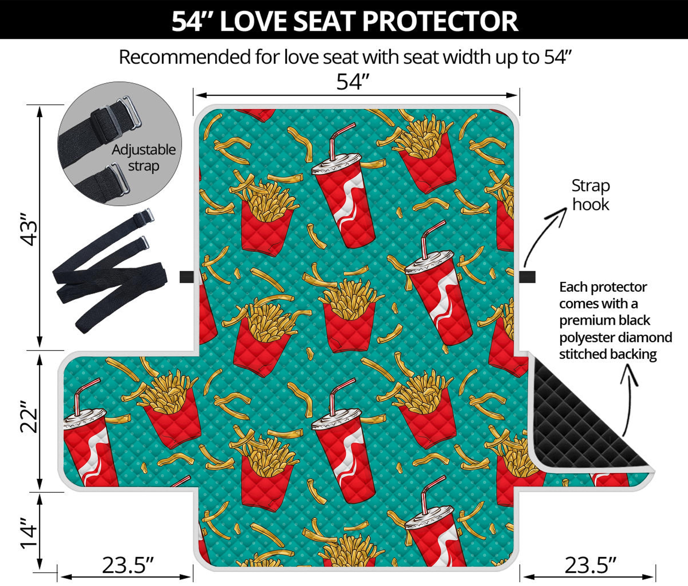 French Fries And Cola Pattern Print Loveseat Protector