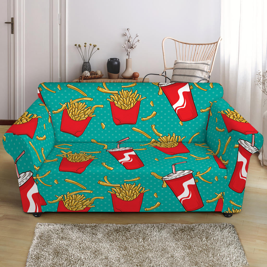 French Fries And Cola Pattern Print Loveseat Slipcover