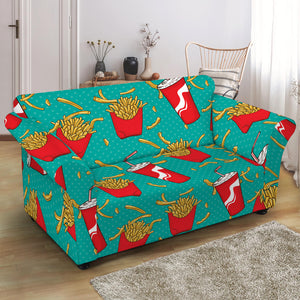 French Fries And Cola Pattern Print Loveseat Slipcover