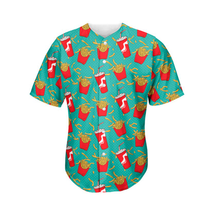 French Fries And Cola Pattern Print Men's Baseball Jersey