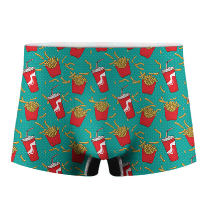 French Fries And Cola Pattern Print Men's Boxer Briefs