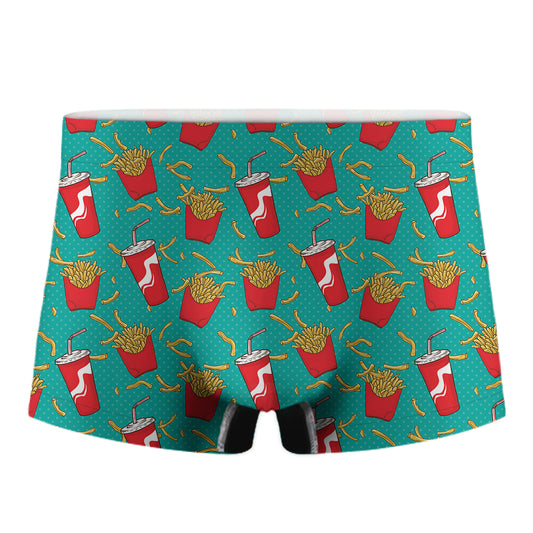 French Fries And Cola Pattern Print Men's Boxer Briefs