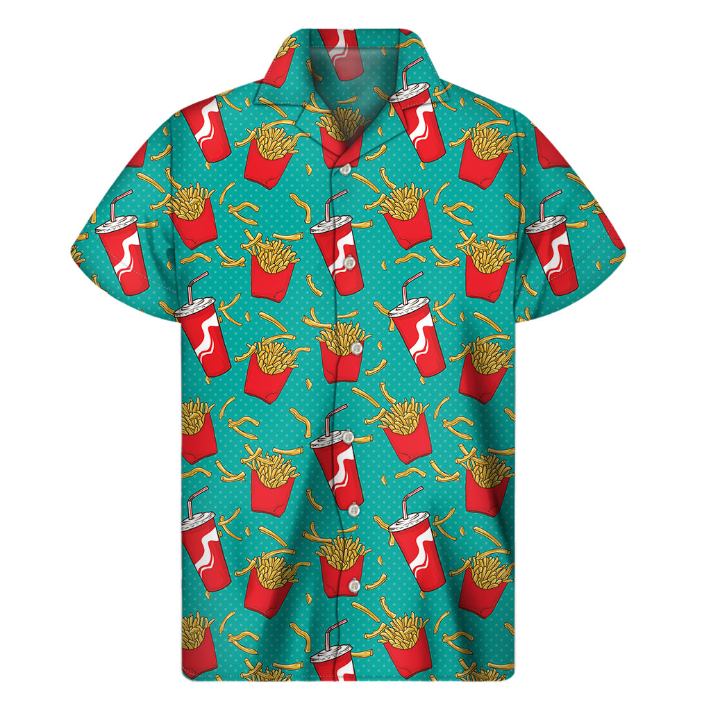 French Fries And Cola Pattern Print Men's Short Sleeve Shirt