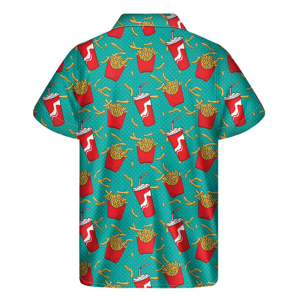French Fries And Cola Pattern Print Men's Short Sleeve Shirt