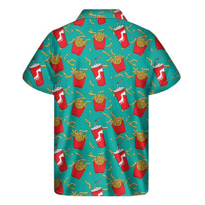French Fries And Cola Pattern Print Men's Short Sleeve Shirt