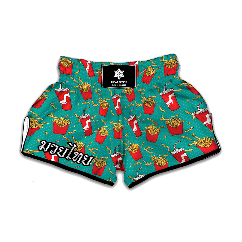 French Fries And Cola Pattern Print Muay Thai Boxing Shorts