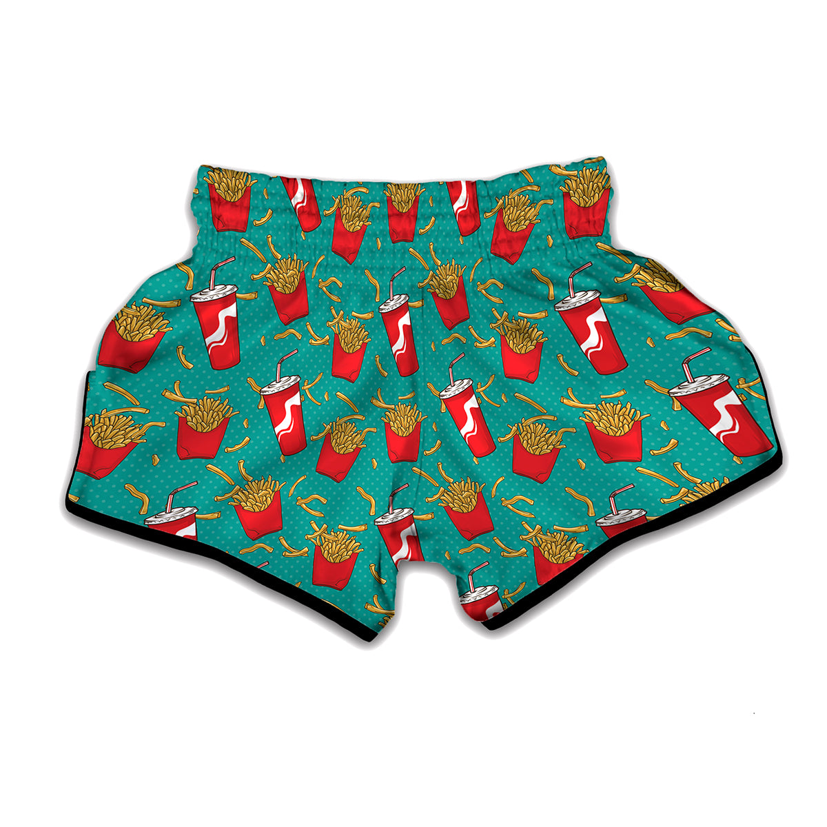 French Fries And Cola Pattern Print Muay Thai Boxing Shorts