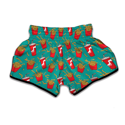French Fries And Cola Pattern Print Muay Thai Boxing Shorts