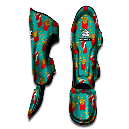 French Fries And Cola Pattern Print Muay Thai Shin Guard