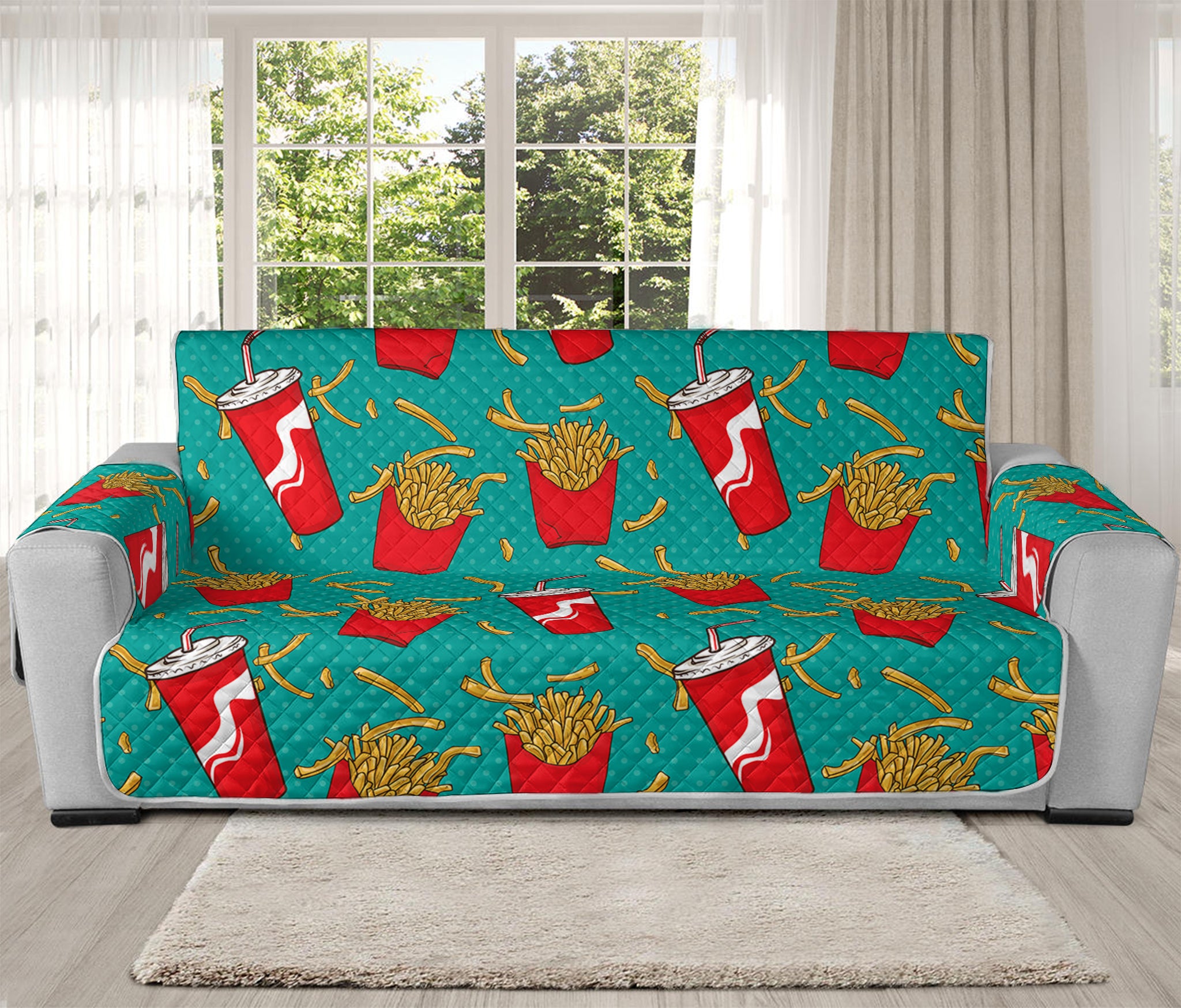 French Fries And Cola Pattern Print Oversized Sofa Protector