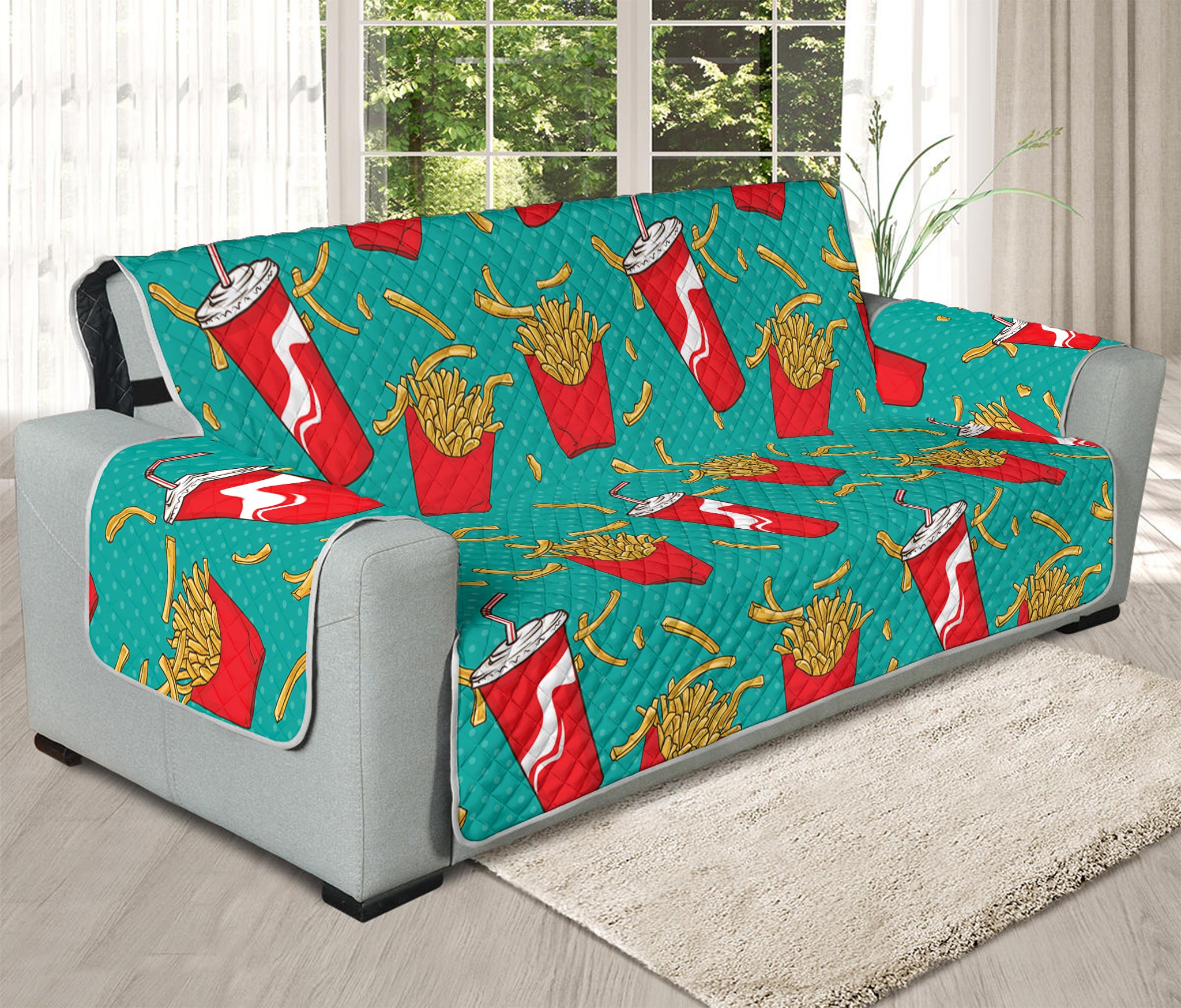 French Fries And Cola Pattern Print Oversized Sofa Protector