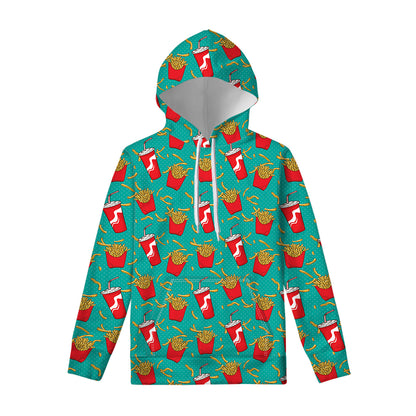 French Fries And Cola Pattern Print Pullover Hoodie