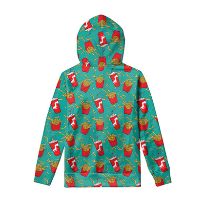 French Fries And Cola Pattern Print Pullover Hoodie