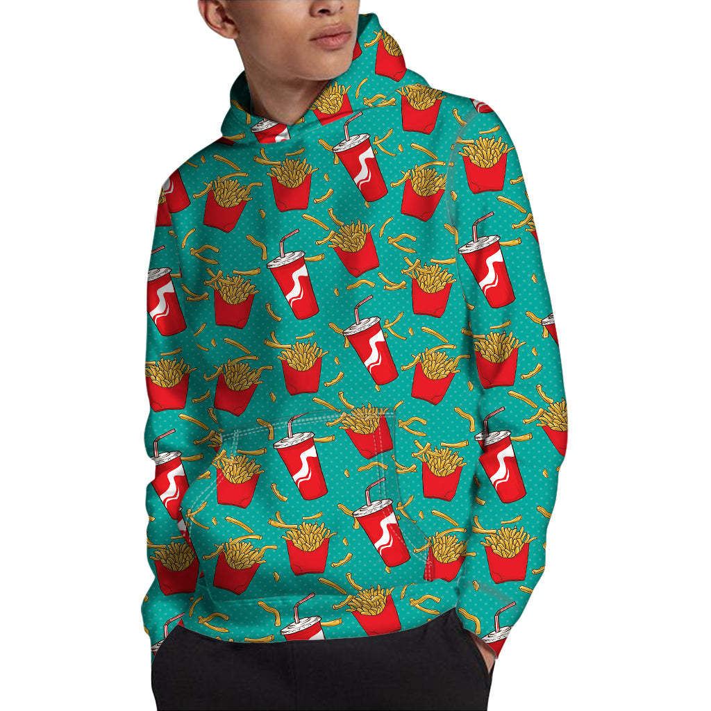 French Fries And Cola Pattern Print Pullover Hoodie