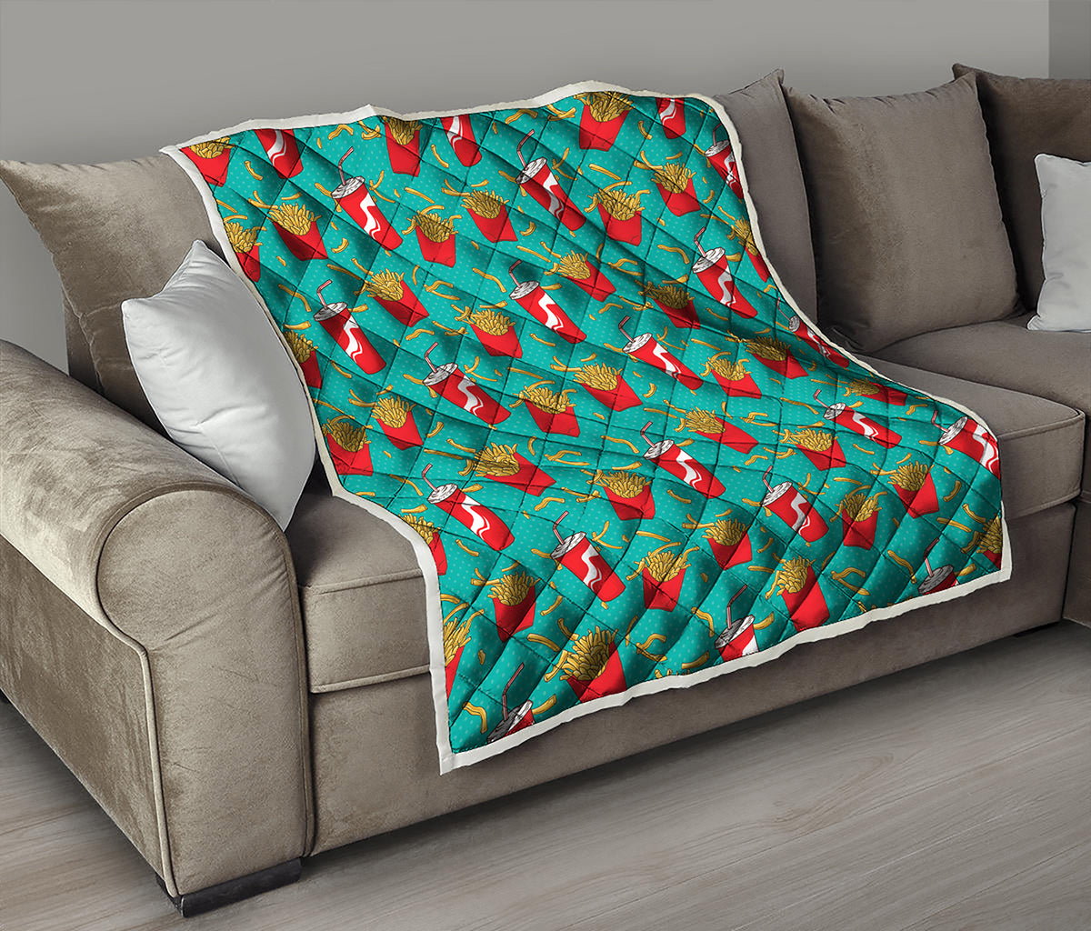 French Fries And Cola Pattern Print Quilt