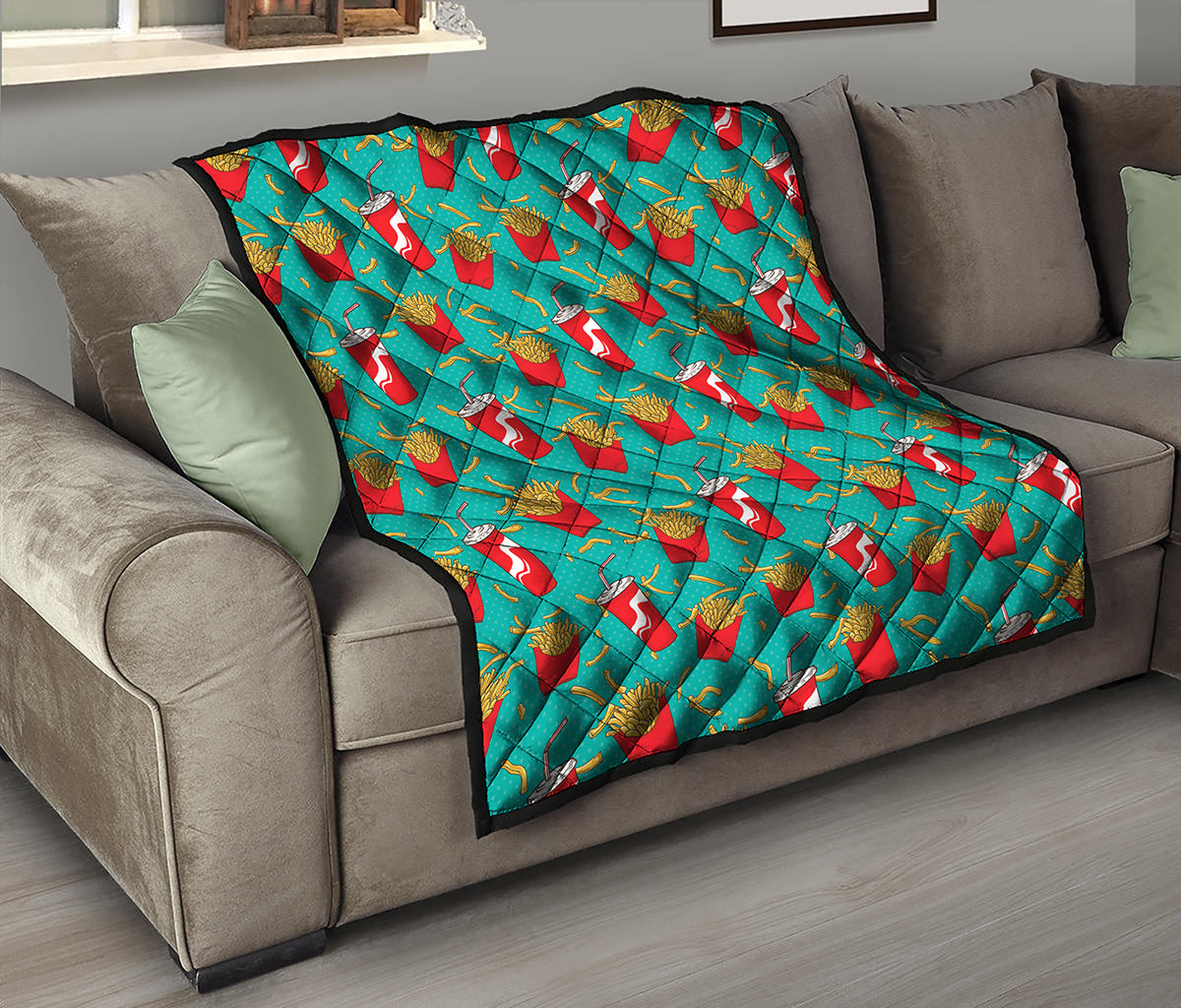 French Fries And Cola Pattern Print Quilt