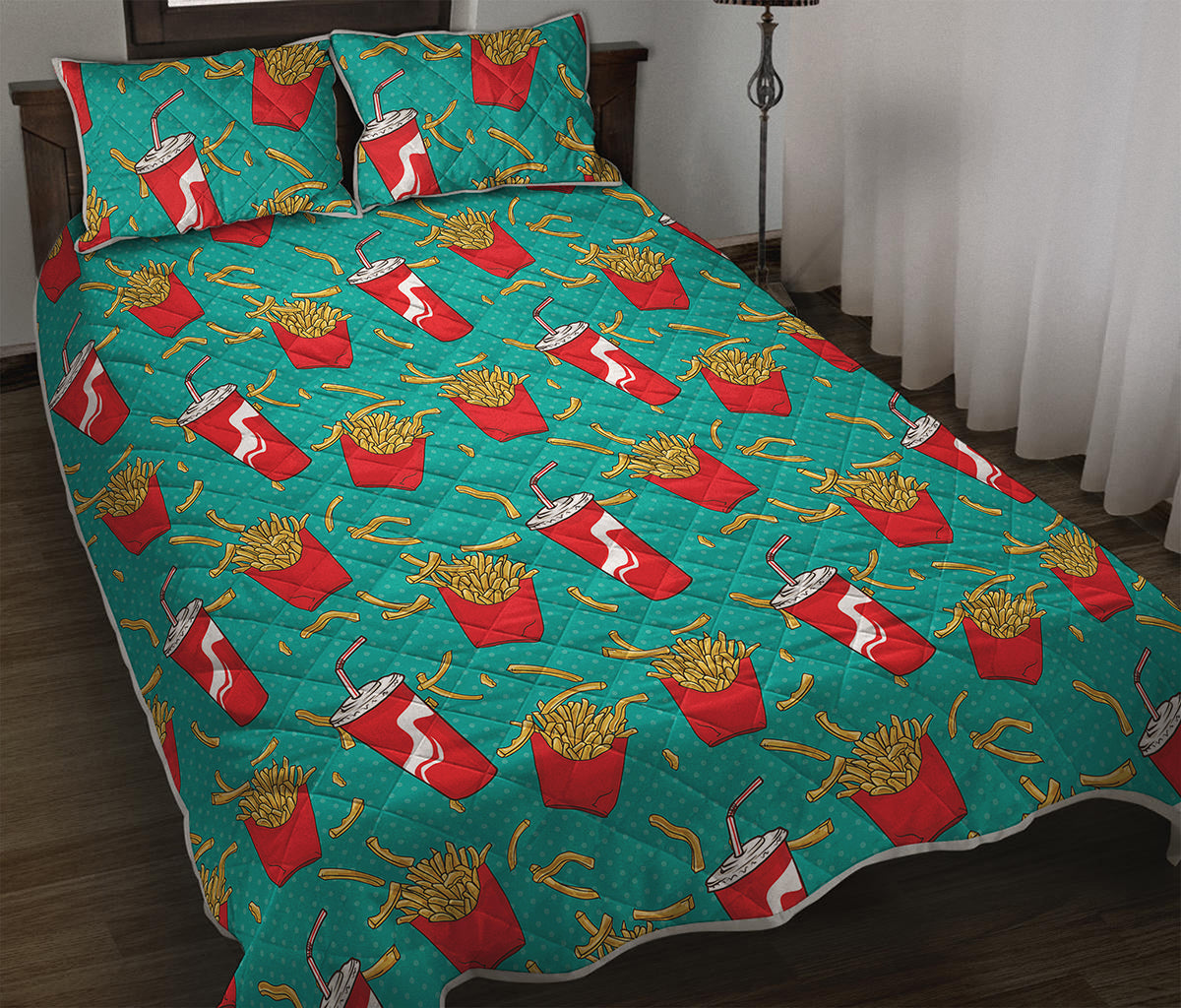 French Fries And Cola Pattern Print Quilt Bed Set