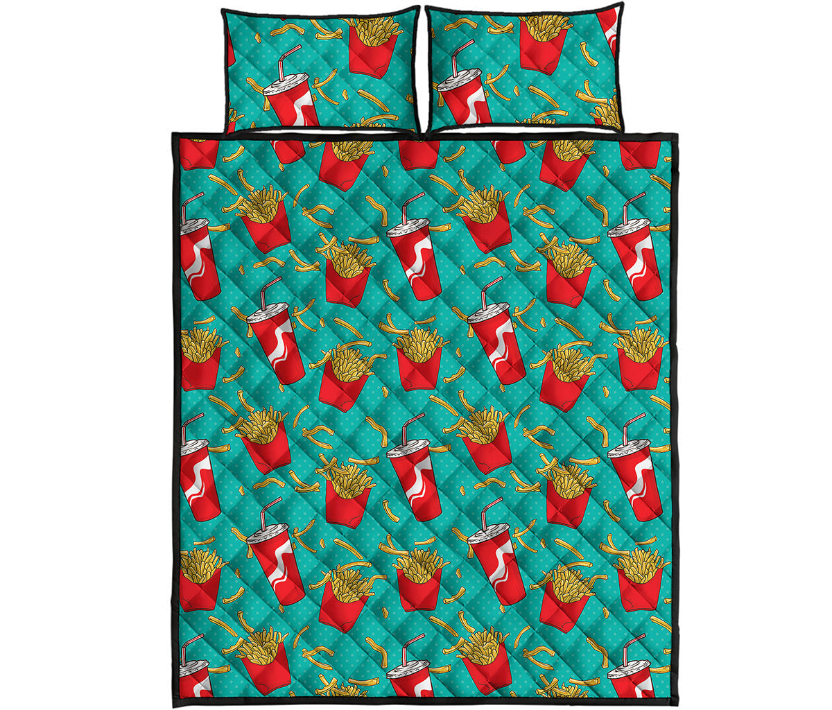 French Fries And Cola Pattern Print Quilt Bed Set