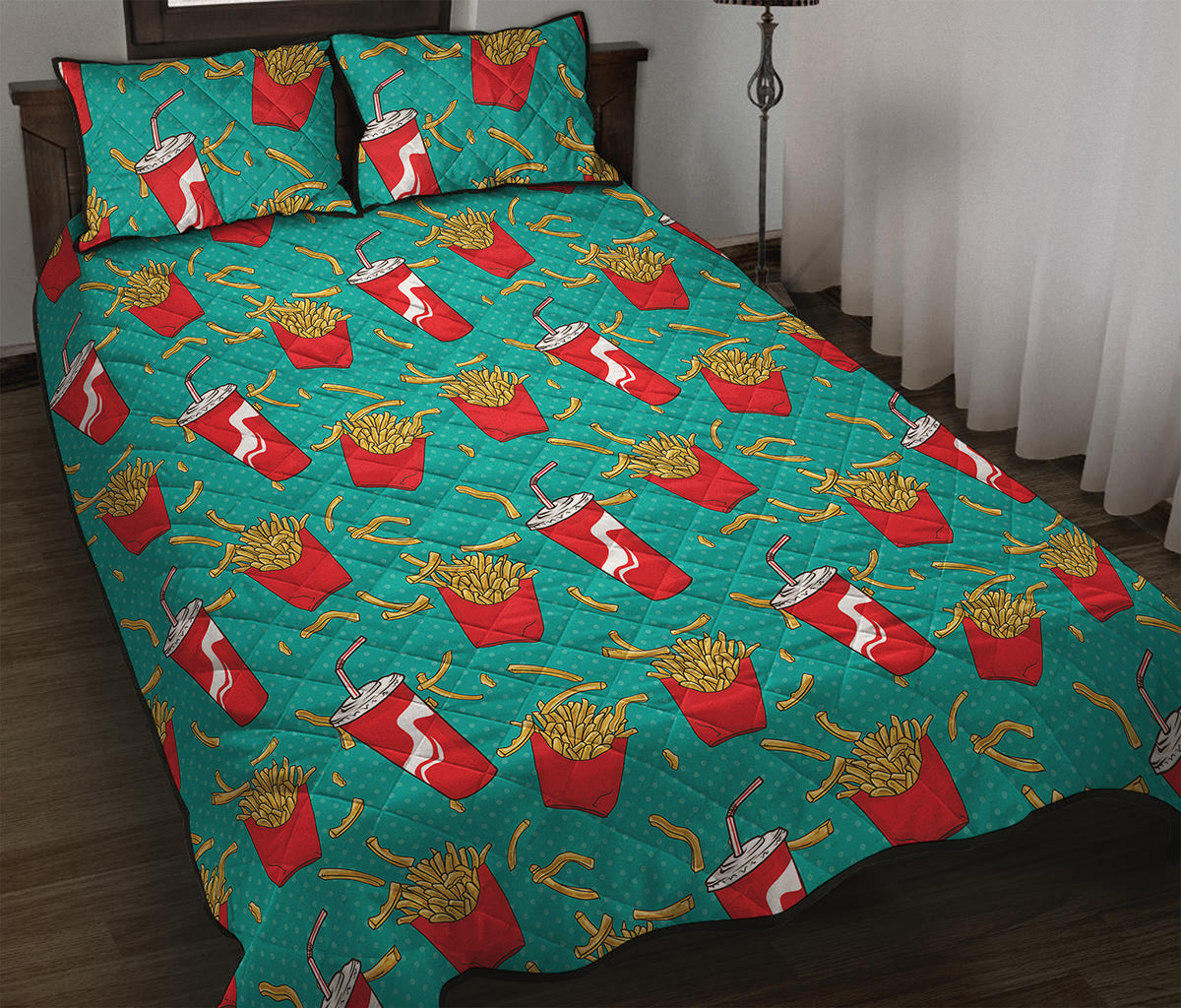 French Fries And Cola Pattern Print Quilt Bed Set