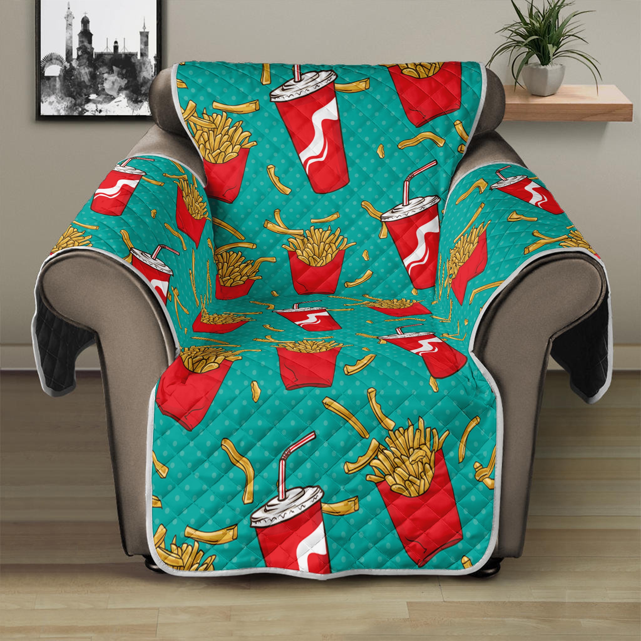 French Fries And Cola Pattern Print Recliner Protector