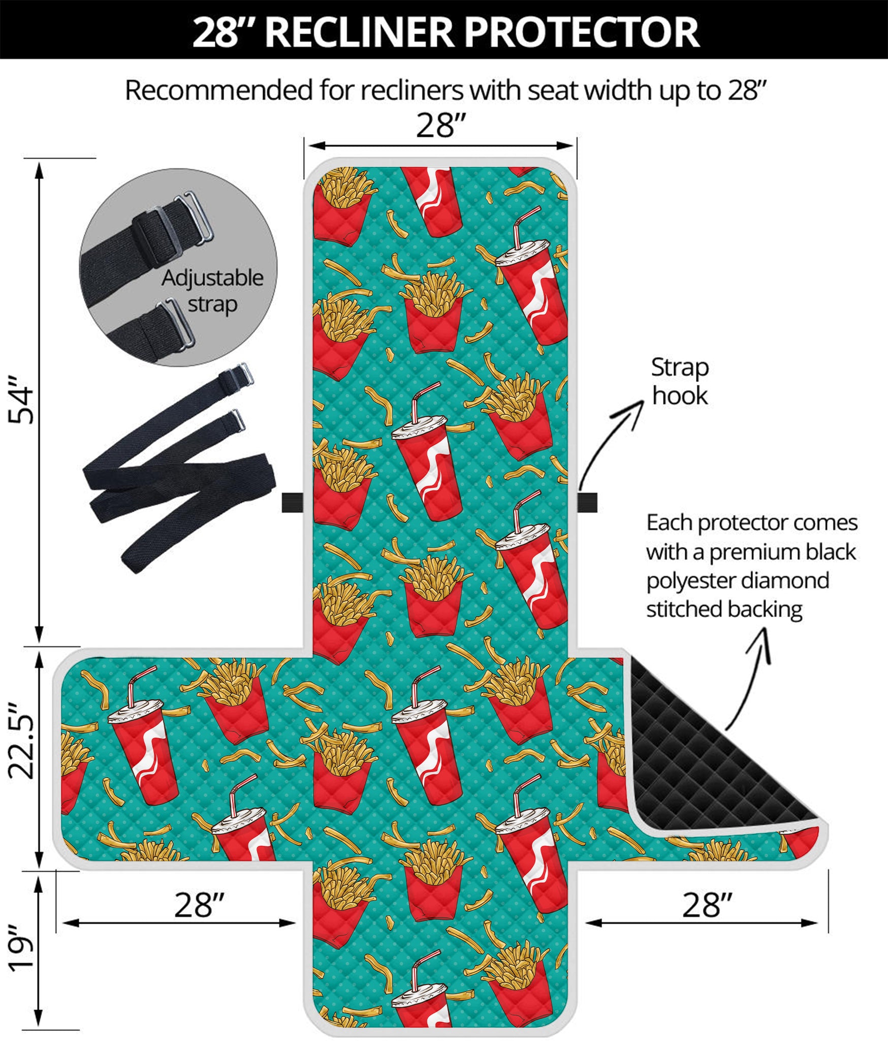 French Fries And Cola Pattern Print Recliner Protector