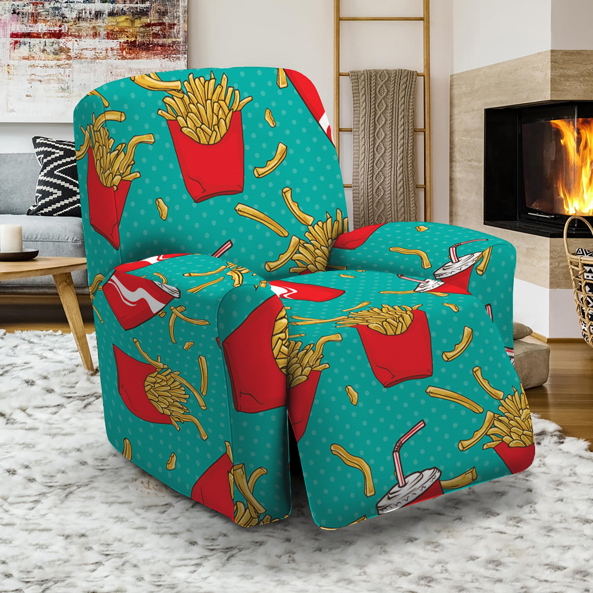 French Fries And Cola Pattern Print Recliner Slipcover