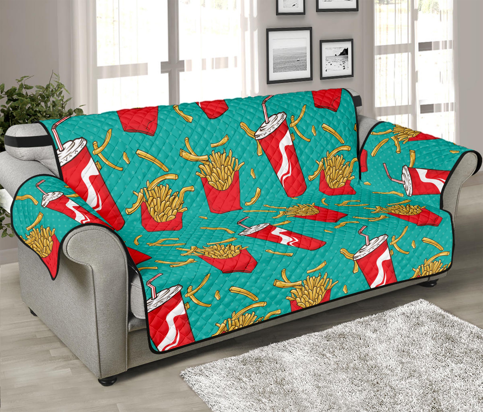 French Fries And Cola Pattern Print Sofa Protector