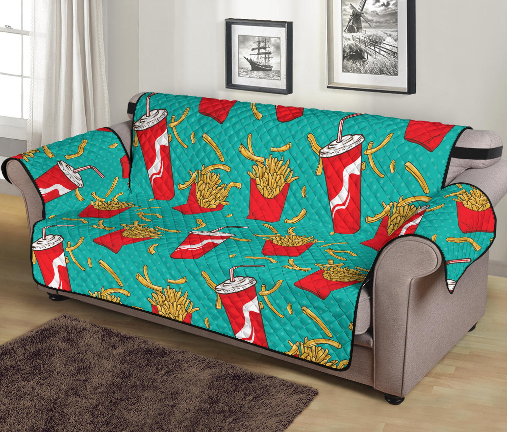 French Fries And Cola Pattern Print Sofa Protector