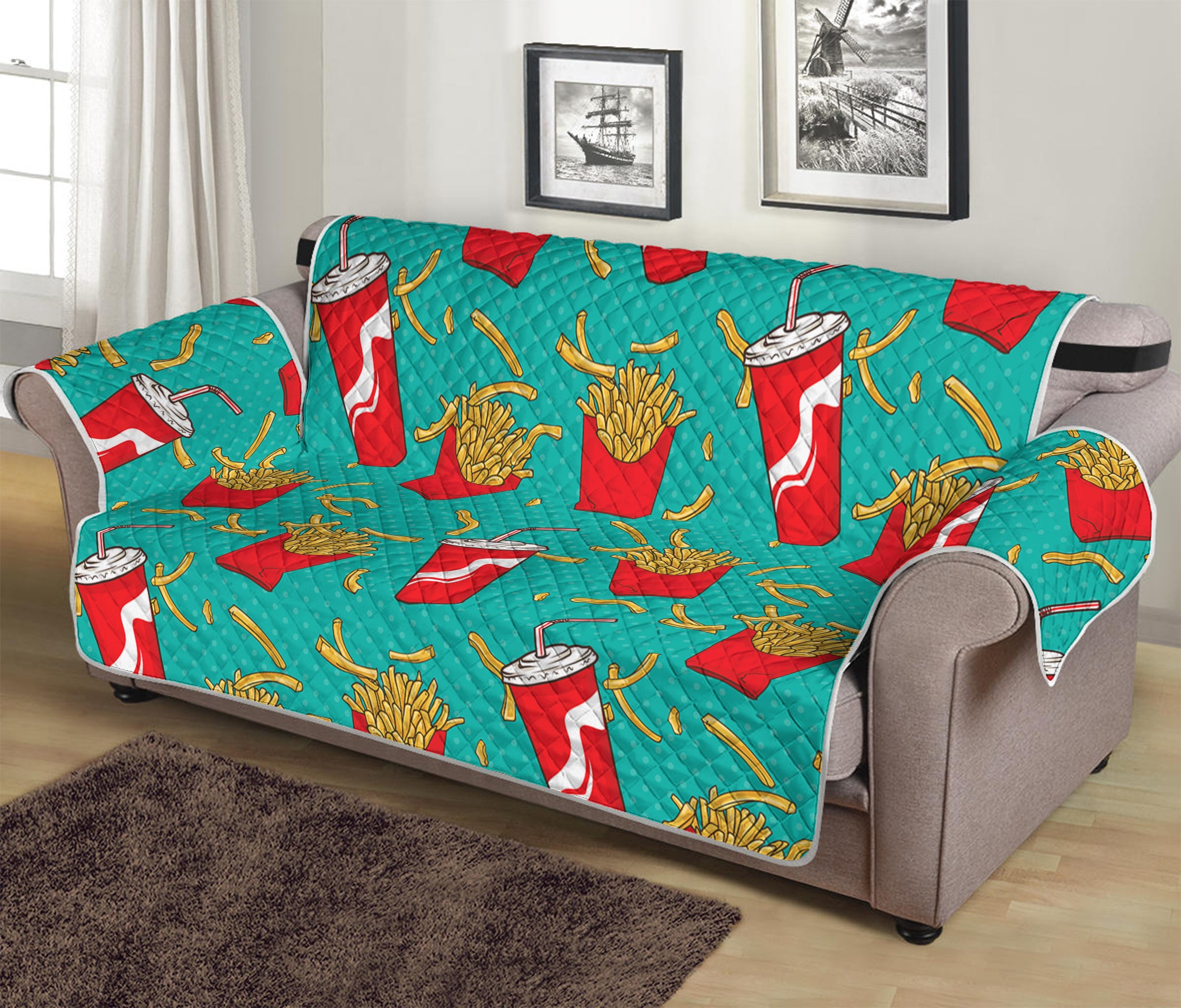 French Fries And Cola Pattern Print Sofa Protector