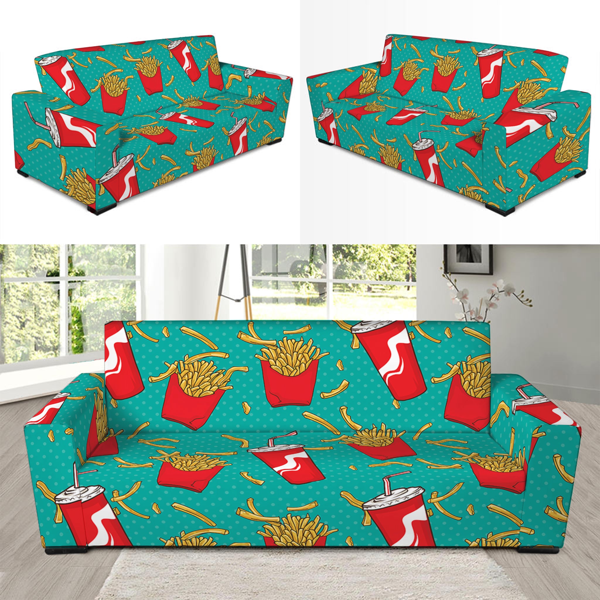 French Fries And Cola Pattern Print Sofa Slipcover